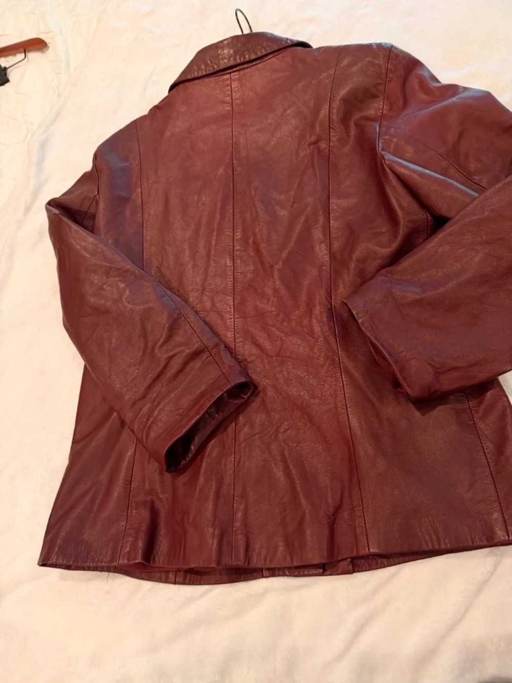 Vera Pelle Vintage Jacket Burgundy Leather Collared Buttons Pockets Lined Size L